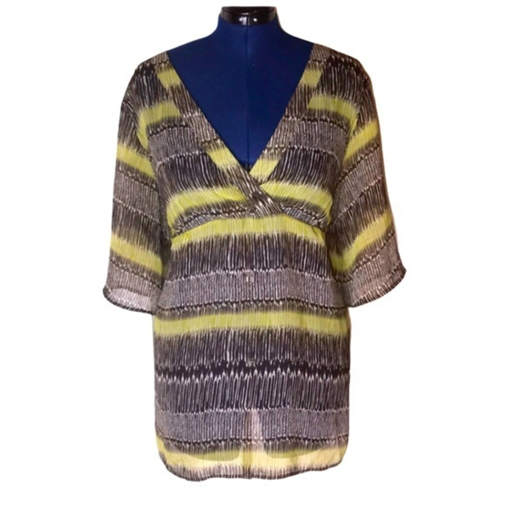 Unbranded 1X‎ brown green pattern v neck semi sheer swim cover up dress/tunic